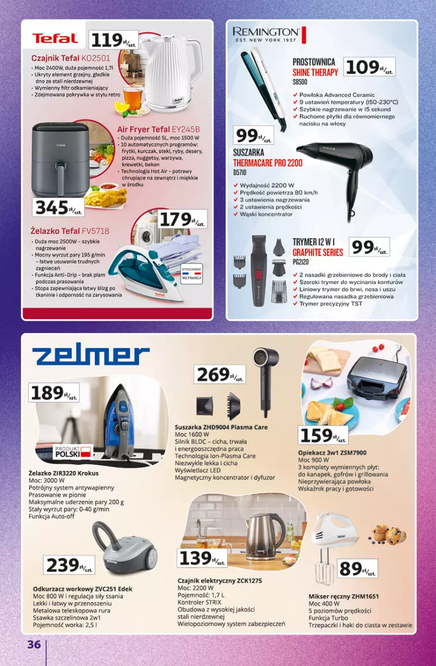 Gazetka promocyjna Auchan - Znane marki duży wybór Hipermarket - ważna 16.10 do 22.10.2025 - strona 36 - produkty: 5 Sekund, Beko, Czajnik, Czajnik elektryczny, Deser, Fa, Frytki, Gra, Grill, HP, Koc, Kontroler, Krewetki, Krokus, Kurczak, Mikser, Mikser ręczny, Odkurzacz, Orka, Piec, Pizza, Por, Remington, Rura, Ser, Sok, Stek, Suszarka, Tefal, Teleskop, Top, Warzywa