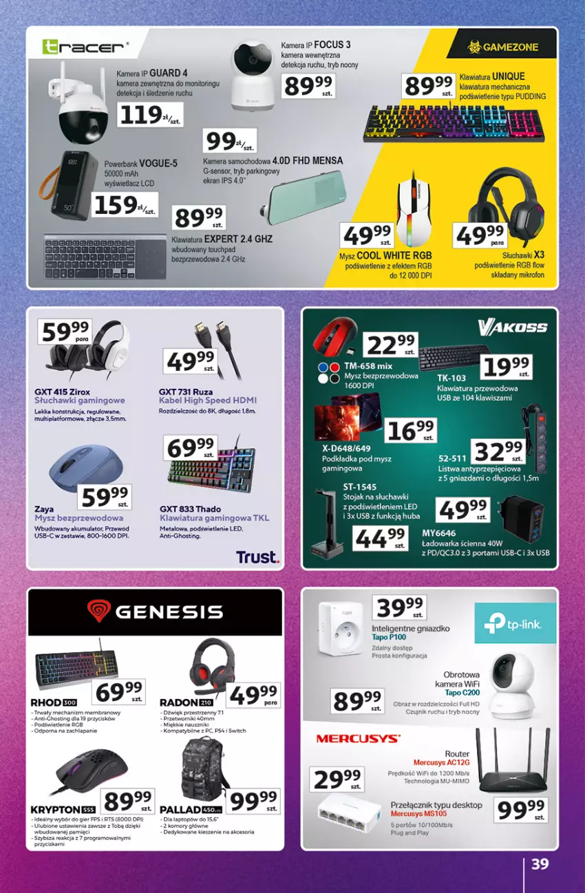 Gazetka promocyjna Auchan - Znane marki duży wybór Hipermarket - ważna 16.10 do 22.10.2025 - strona 39 - produkty: Acer, Akumulator, Gra, HP, Intel, Kamera, Klawiatura, Listwa, Monitor, Mysz, Mysz bezprzewodowa, Obraz, Por, Powerbank, Przewód, Router, Top, Warka