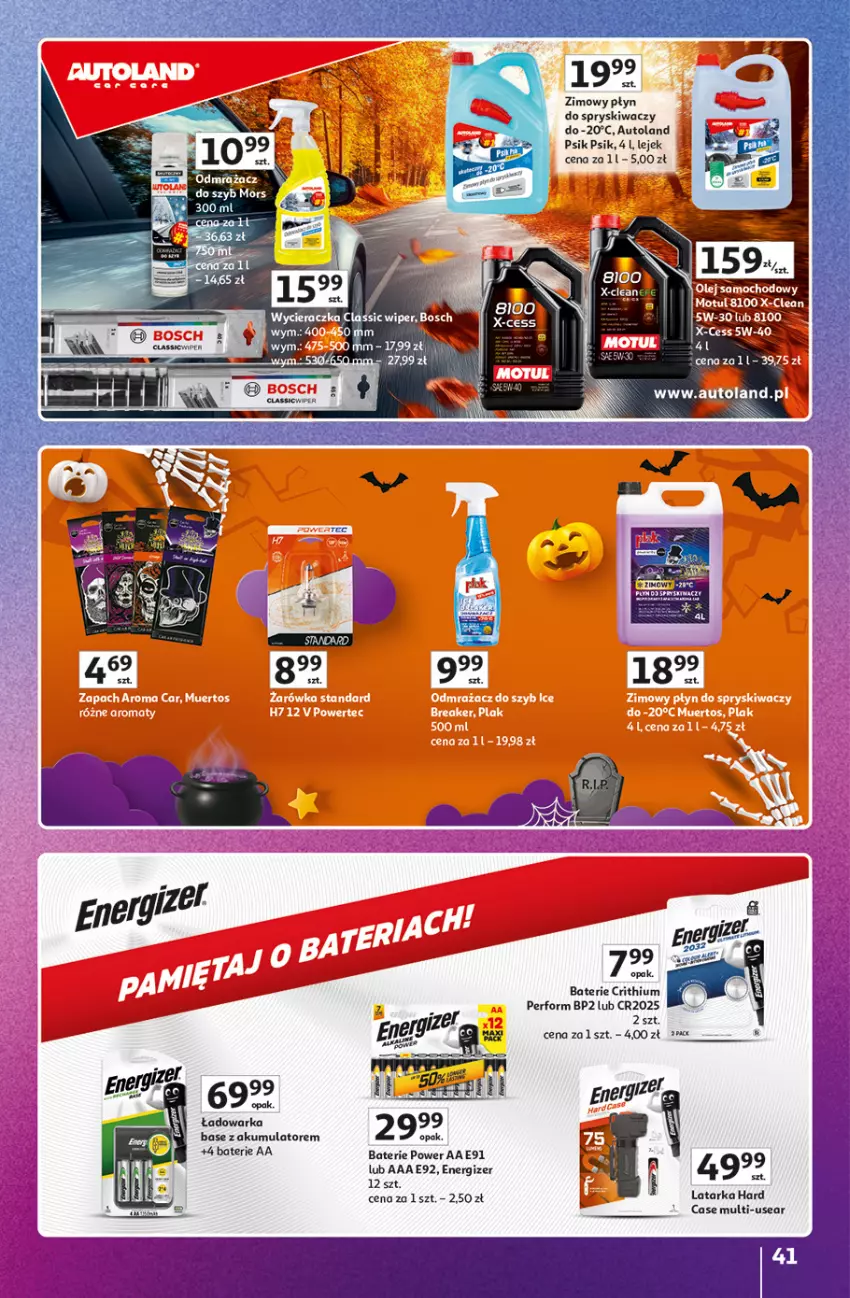 Gazetka promocyjna Auchan - Znane marki duży wybór Hipermarket - ważna 16.10 do 22.10.2025 - strona 41 - produkty: Akumulator, Bosch, Energizer, Latarka, Płyn do spryskiwaczy, Tarka, Warka