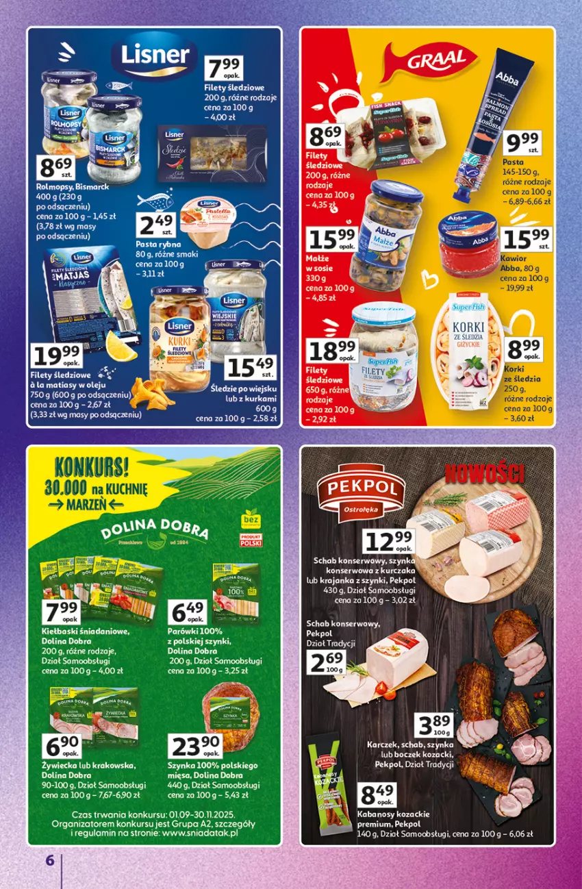 Gazetka promocyjna Auchan - Znane marki duży wybór Hipermarket - ważna 16.10 do 22.10.2025 - strona 6 - produkty: Fa, Kabanos, Kawior, Kurczak, Matjas, Olej, Pekpol, Pur, Ser, Szynka
