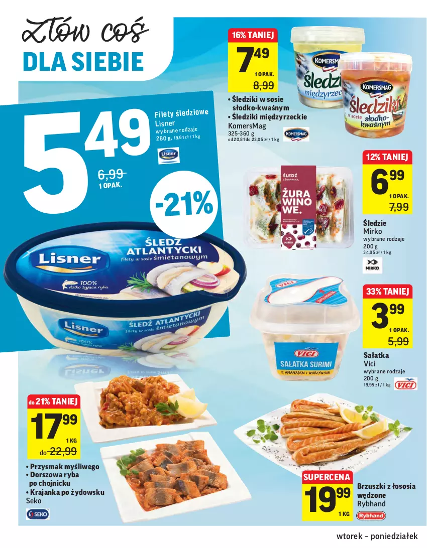 Gazetka promocyjna Intermarche - Świeżo tanio - ważna 02.02 do 09.02.2021 - strona 18 - produkty: Brzuszki z łososia, Dorsz, Lisner, Ryba, Sałat, Sałatka, SEKO, Sos