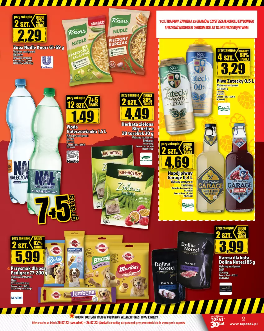 Gazetka promocyjna Topaz - Gazetka - ważna 20.07 do 26.07.2023 - strona 9 - produkty: Carlsberg, Gra, Herbata, Knorr, Nałęczowianka, Pedigree, Piwa, Piwo, Top, Zupa