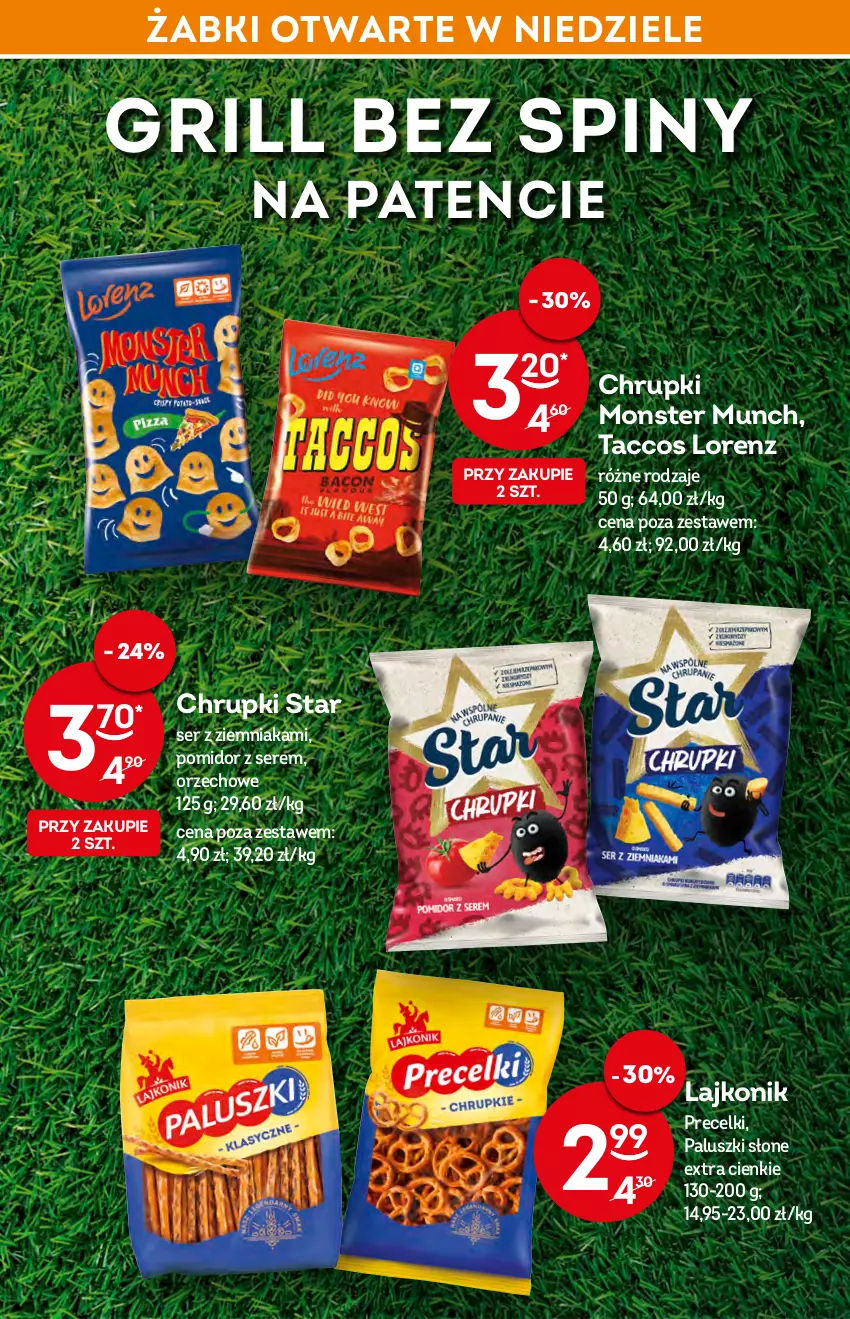 Gazetka promocyjna Żabka - ważna 18.05 do 24.05.2022 - strona 14 - produkty: Chrupki, Grill, Lajkonik, Lorenz, Monster Munch, Precelki, Ser