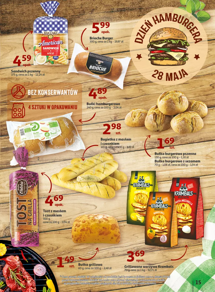 Gazetka promocyjna Auchan - Gazetka Wielkie majowe odkrycia cenowe część #4 Hipermarket Auchan - ważna 18.05 do 27.05.2023 - strona 15 - produkty: Bagietka, Bułka, Burger, Grill, Hamburger, Ser, Sezam, Warzywa