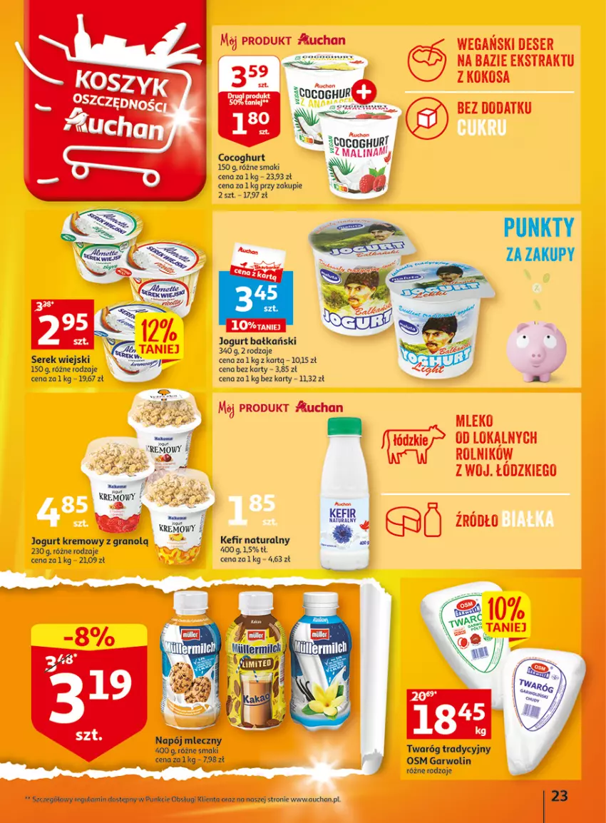 Gazetka promocyjna Auchan - Gazetka Wielkie majowe odkrycia cenowe część #4 Hipermarket Auchan - ważna 18.05 do 27.05.2023 - strona 23 - produkty: Deser, EPEE, Gra, Jogurt, Kefir, Kefir naturalny, Kokos, LG, Mleko, Rolnik, Ser, Serek, Twaróg