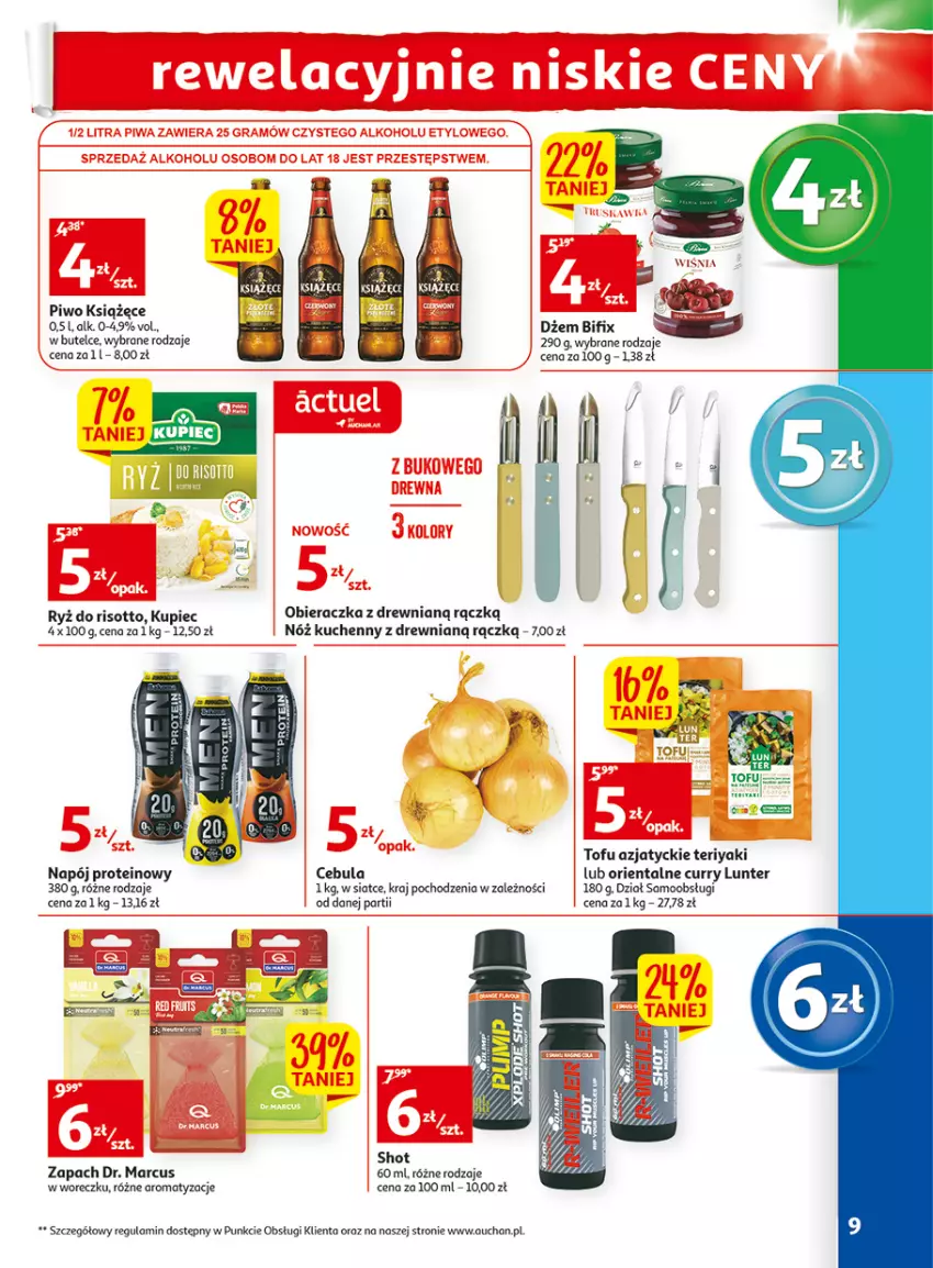 Gazetka promocyjna Auchan - Gazetka Wielkie majowe odkrycia cenowe część #4 Hipermarket Auchan - ważna 18.05 do 27.05.2023 - strona 9 - produkty: Cebula, Dżem, Książęce, Kupiec, Napój, Obieraczka, Piec, Piwo, Ryż, Ryż do risotto, Tofu