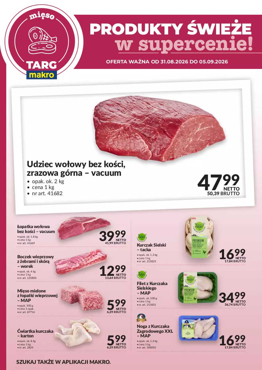 Gazetka promocyjna Makro - Targ MAKRO - oferta świeża w super cenach! - ważna 31.08 do 05.09.2026 - strona 2 - produkty: Boczek, Boczek wieprzowy, Kurczak, Mięso, Mięso mielone, Mięso mielone z łopatki wieprzowej, Udziec wołowy