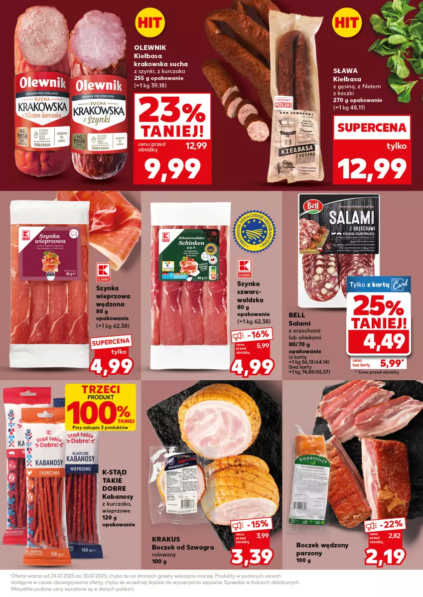 Gazetka promocyjna Kaufland - Mocny Start - ważna 28.07 do 30.07.2025 - strona 19 - produkty: Boczek, Gra, Kabanos, Kiełbasa, Kiełbasa krakowska, Krakus, Kurczak, Salami, Szynka