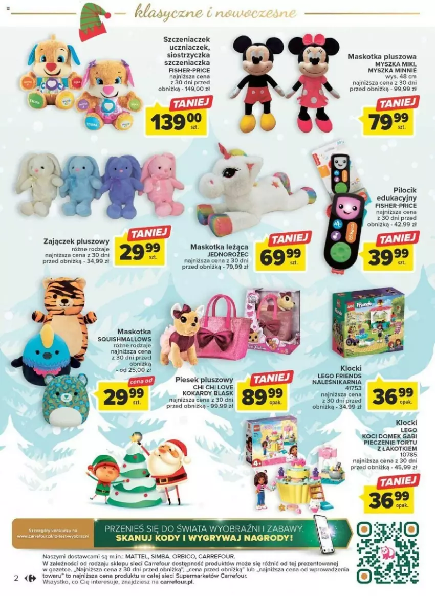 Gazetka promocyjna Carrefour - ważna 04.12 do 24.12.2023 - strona 4 - produkty: BIC, Fisher-Price, Gry, Jednorożec, Klocki, Koc, LEGO, Maskotka pluszowa, Mattel, Minnie, Mysz, Obraz, Piec, Szczeniaczek uczniaczek