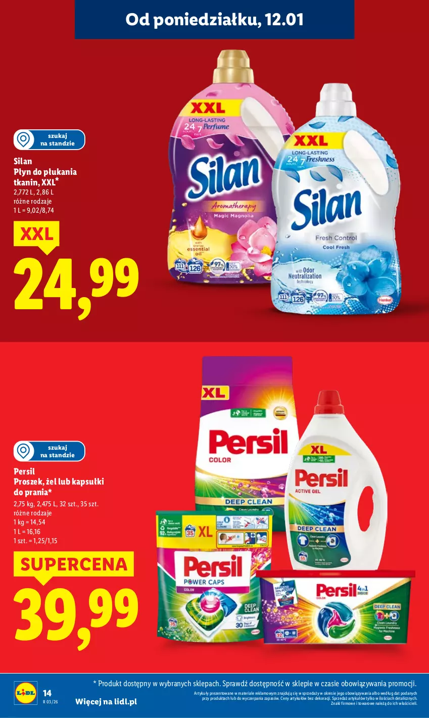 Gazetka promocyjna Lidl - GAZETKA - ważna 12.01 do 14.01.2026 - strona 14 - produkty: Kapsułki do prania, Persil, Płyn do płukania, Silan