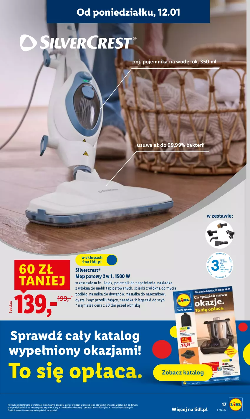 Gazetka promocyjna Lidl - GAZETKA - ważna 12.01 do 14.01.2026 - strona 17 - produkty: Dywan, Mop, Mop parowy, Narożnik, Pojemnik, Silvercrest