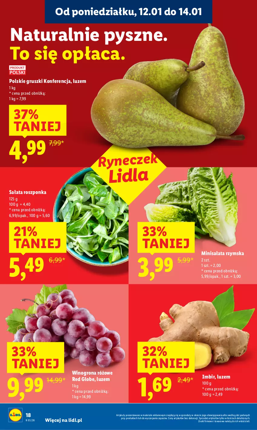 Gazetka promocyjna Lidl - GAZETKA - ważna 12.01 do 14.01.2026 - strona 18 - produkty: Gruszki, Imbir, Roszponka, Sałat, Wino, Winogrona