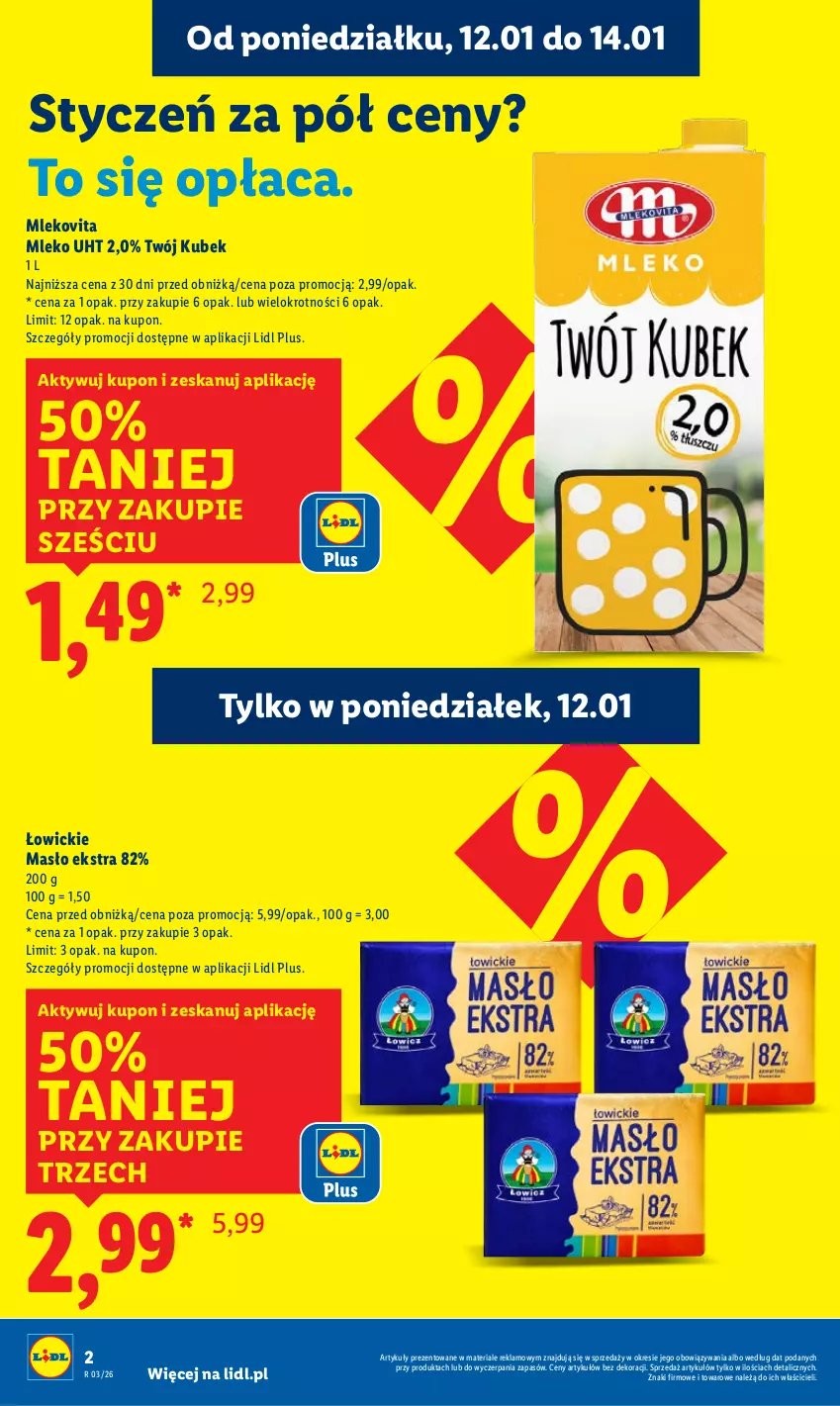 Gazetka promocyjna Lidl - GAZETKA - ważna 12.01 do 14.01.2026 - strona 2 - produkty: Kubek, Masło, Mleko, Mlekovita