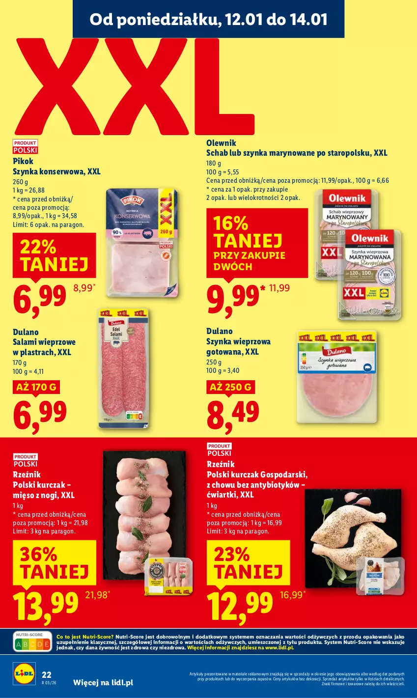 Gazetka promocyjna Lidl - GAZETKA - ważna 12.01 do 14.01.2026 - strona 22 - produkty: Dulano, Kurczak, Mięso, Olewnik, PIKOK, Salami, Ser, Szynka, Szynka konserwowa, Szynka wieprzowa
