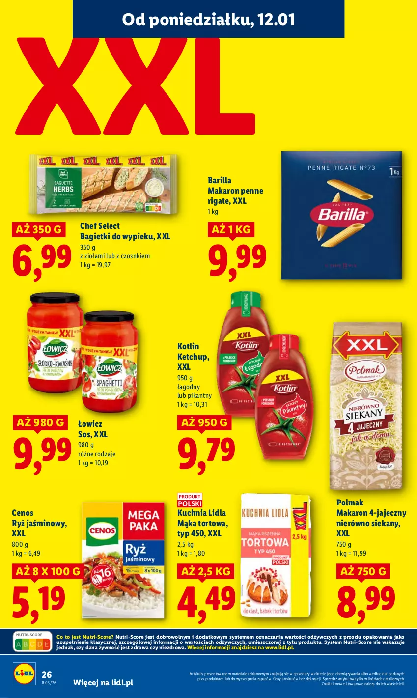 Gazetka promocyjna Lidl - GAZETKA - ważna 12.01 do 14.01.2026 - strona 26 - produkty: Barilla, Cenos, Ketchup, Kotlin, Kuchnia, Mąka, Mąka tortowa, Makaron, Olma, Penne, Ryż, Sos