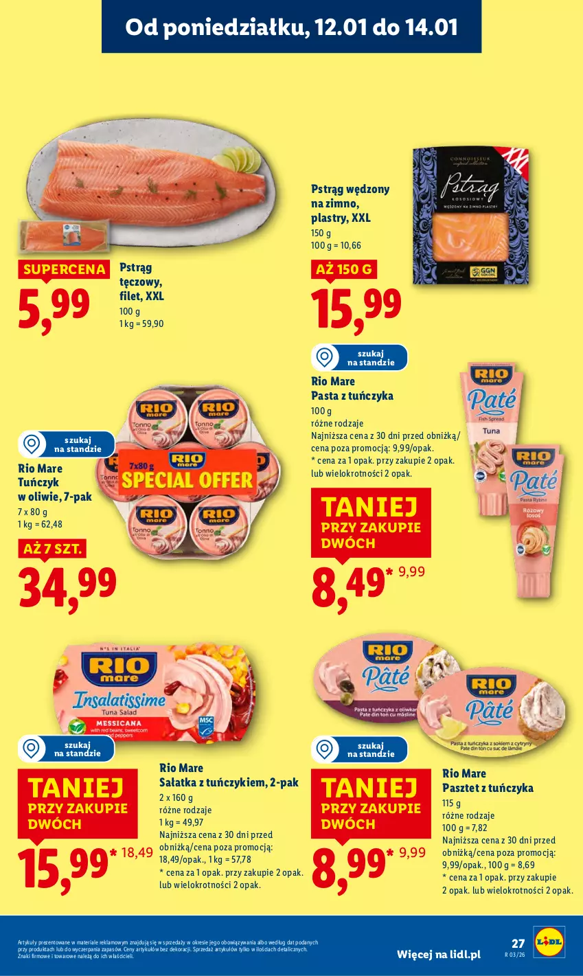 Gazetka promocyjna Lidl - GAZETKA - ważna 12.01 do 14.01.2026 - strona 27 - produkty: Pasztet, Pstrąg, Pstrąg wędzony, Rio Mare, Sałat, Sałatka, Tuńczyk
