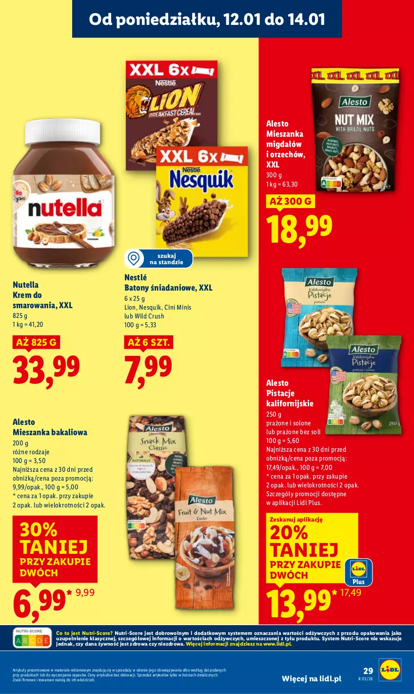 Gazetka promocyjna Lidl - GAZETKA - ważna 12.01 do 14.01.2026 - strona 29 - produkty: Baton, Cini Minis, Danio, Lion, Mieszanka bakaliowa, Nesquik, Nestlé, Nutella, Pistacje