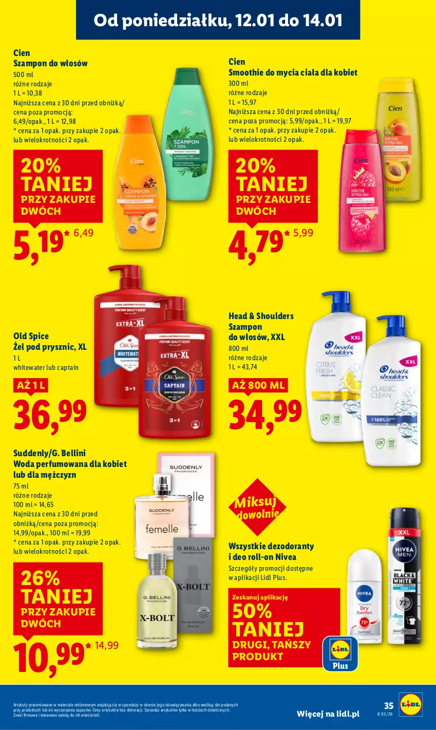 Gazetka promocyjna Lidl - GAZETKA - ważna 12.01 do 14.01.2026 - strona 35 - produkty: Bell, Dezodorant, Nivea, Old Spice, Perfum, Smoothie, Szampon, Woda, Woda perfumowana