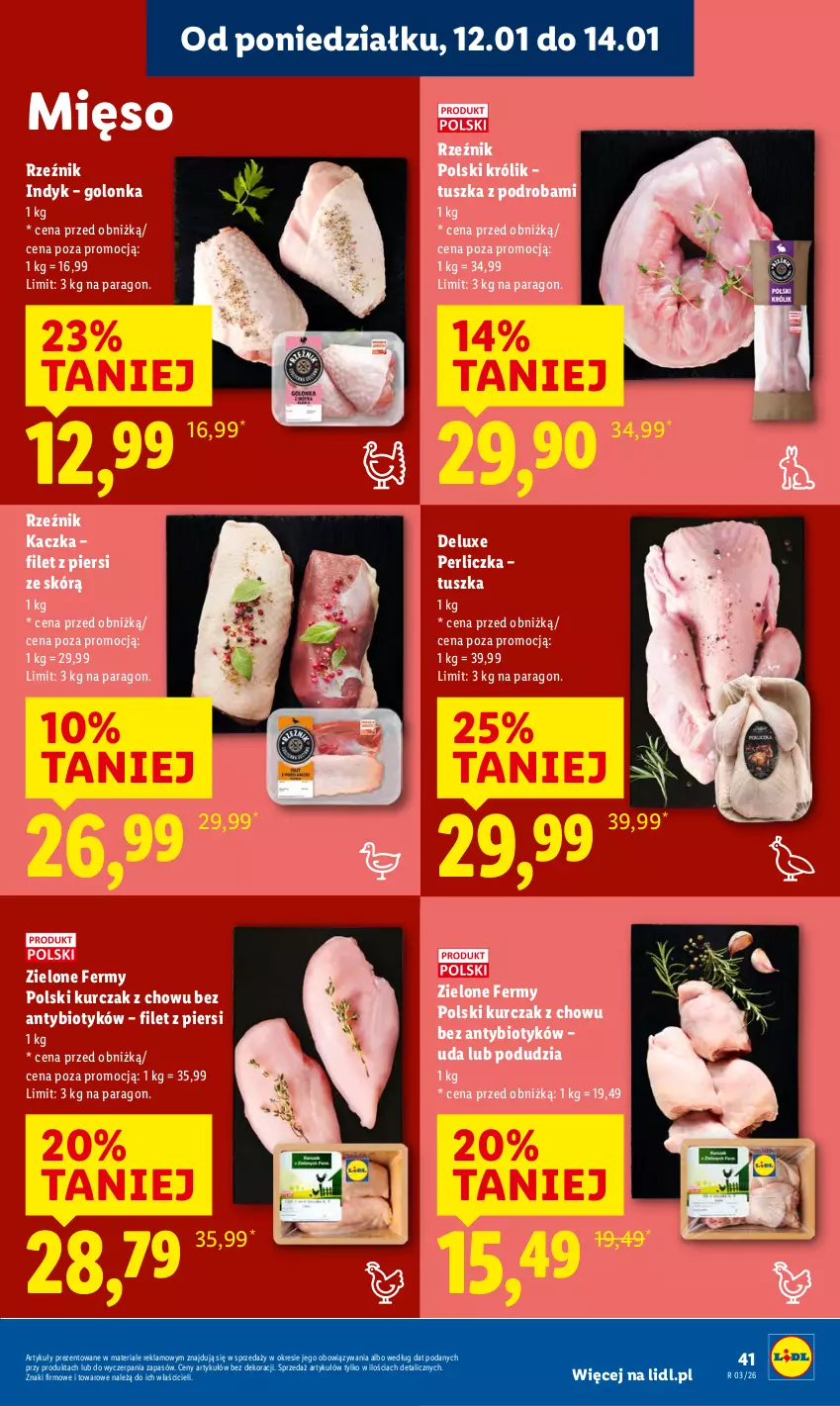 Gazetka promocyjna Lidl - GAZETKA - ważna 12.01 do 14.01.2026 - strona 41 - produkty: Kaczka, Królik, Kurczak, Mięso, Perliczka, Tusz