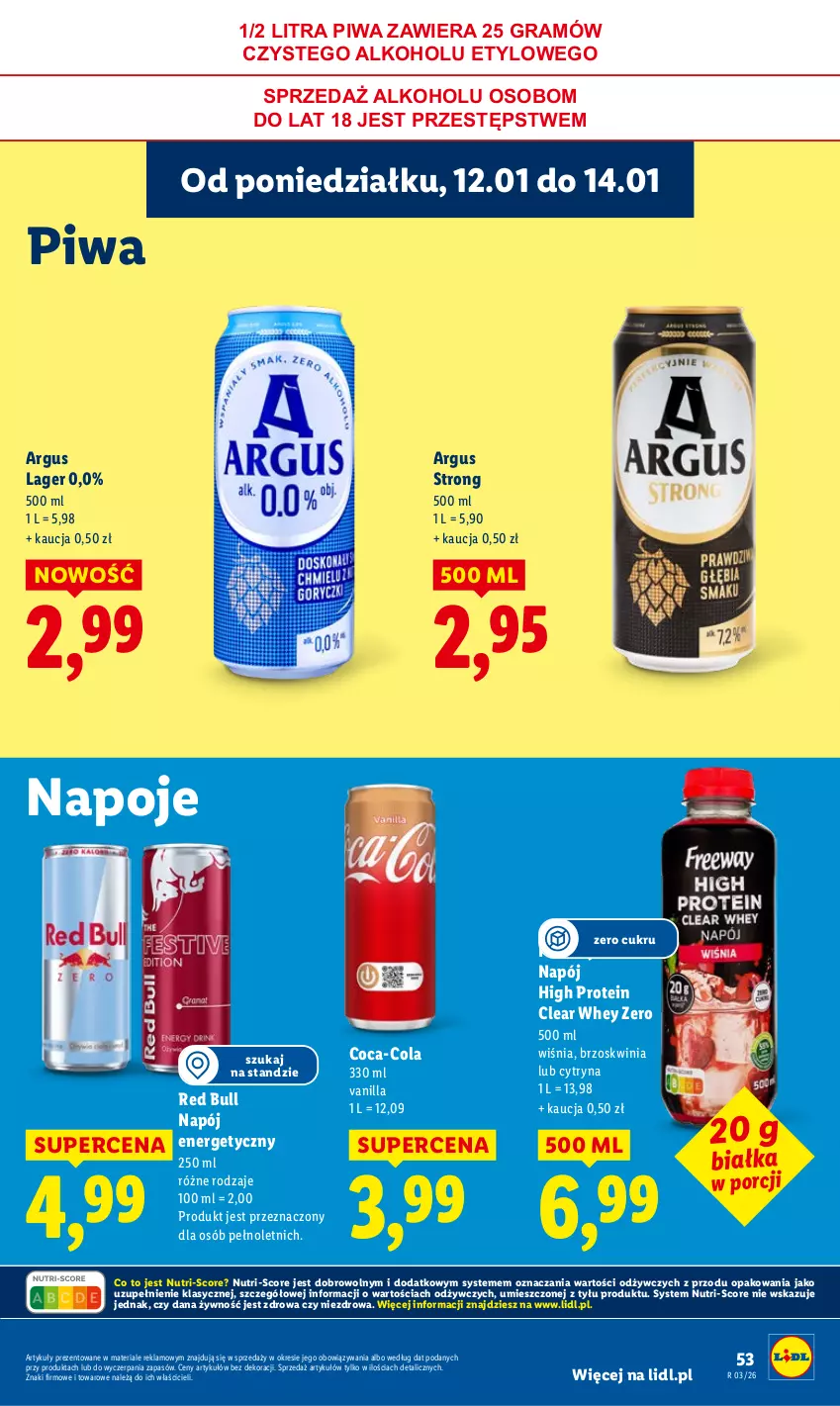 Gazetka promocyjna Lidl - GAZETKA - ważna 12.01 do 14.01.2026 - strona 53 - produkty: Coca-Cola, Gra, Napój, Napój energetyczny, Napoje, Piwa, Por, Red Bull