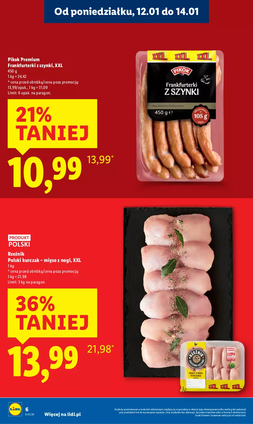 Gazetka promocyjna Lidl - GAZETKA - ważna 12.01 do 14.01.2026 - strona 6 - produkty: Frankfurterki, Kurczak, Mięso, PIKOK