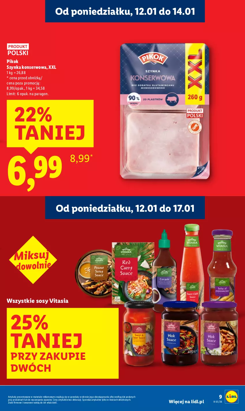 Gazetka promocyjna Lidl - GAZETKA - ważna 12.01 do 14.01.2026 - strona 9 - produkty: PIKOK, Ser, Sos, Szynka, Szynka konserwowa