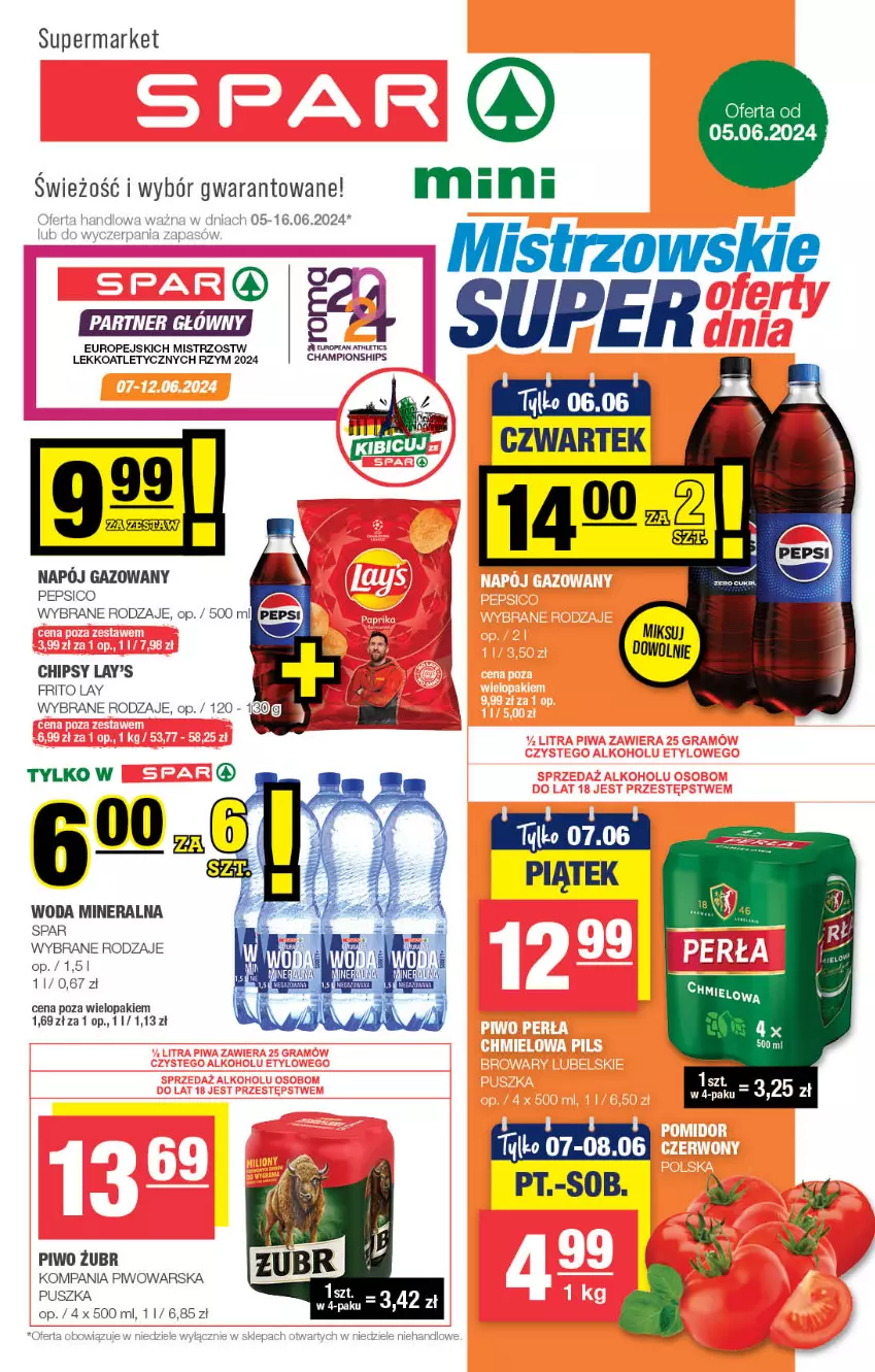 Gazetka promocyjna Spar - Spar-Mini - ważna 02.06 do 12.06.2024 - strona 1 - produkty: Chipsy, Napój, Napój gazowany, Pepsi, Piwo, Woda, Woda mineralna
