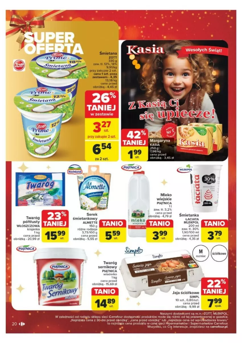 Gazetka promocyjna Carrefour - ważna 16.12 do 24.12.2024 - strona 13 - produkty: Jaja, Kasia, Margaryna, Mleko, Piątnica, Ser, Serek, Twaróg, Twaróg śmietankowy, Zott