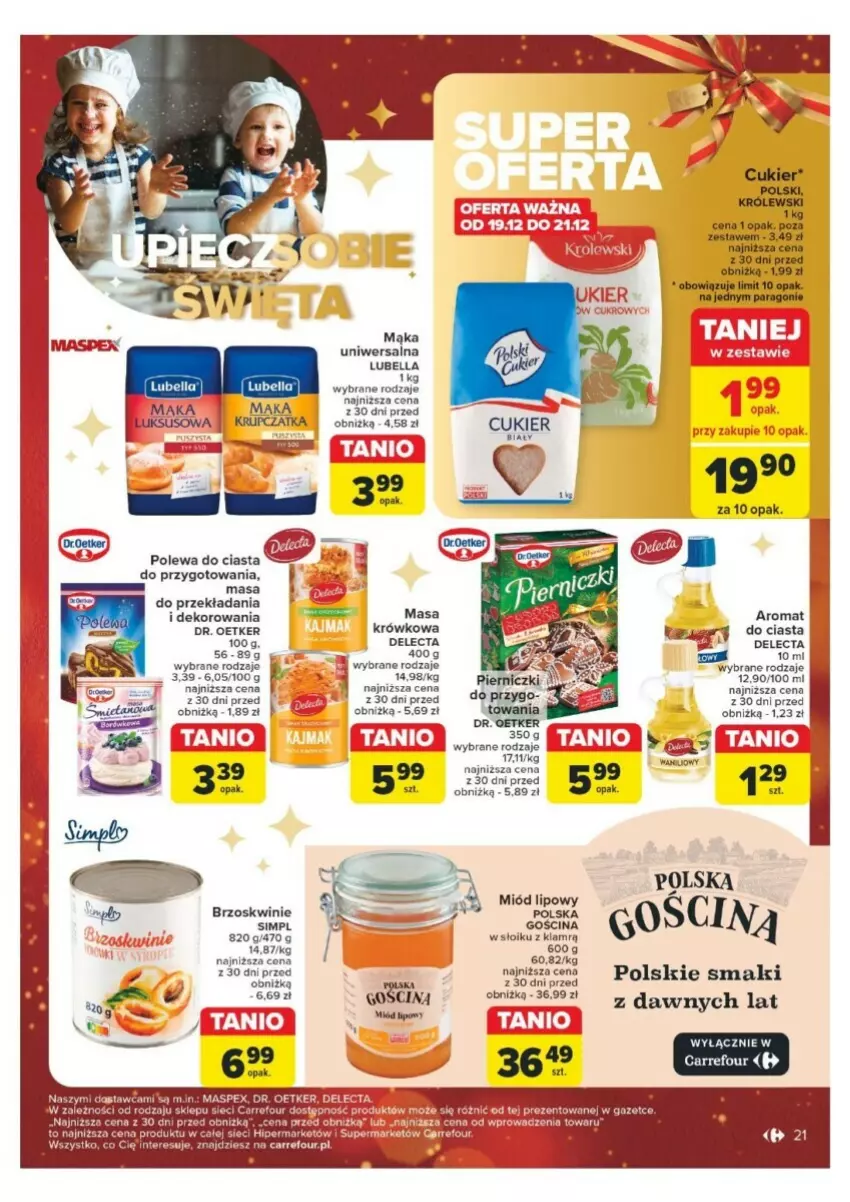 Gazetka promocyjna Carrefour - ważna 16.12 do 24.12.2024 - strona 14 - produkty: Bell, Bella, Brzoskwinie, Cukier, Delecta, Dr. Oetker, Lubella, Mąka, Mąka uniwersalna, Miód