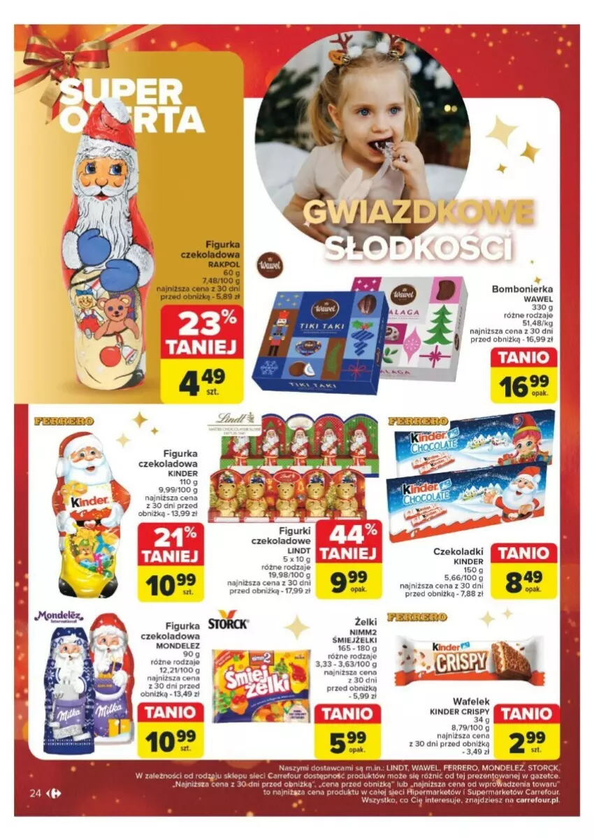 Gazetka promocyjna Carrefour - ważna 16.12 do 24.12.2024 - strona 17 - produkty: Ferrero, Kinder, Lindt, Nimm2, Wafelek, Wawel