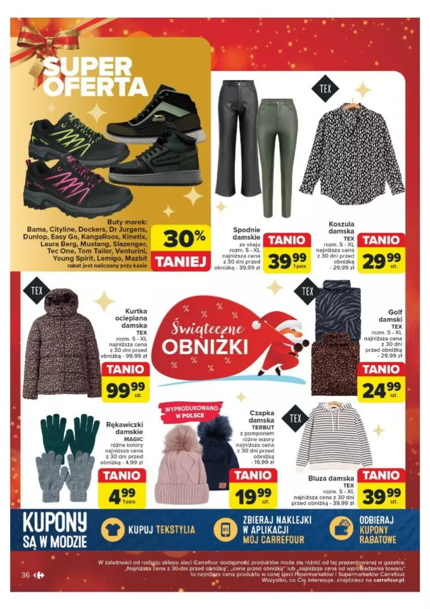 Gazetka promocyjna Carrefour - ważna 16.12 do 24.12.2024 - strona 30 - produkty: Bluza, Buty, Czapka, Klej, Kosz, Koszula, Kurtka, Kurtka ocieplana, LANA, Laur, Mus, Spodnie, Tom Tailor