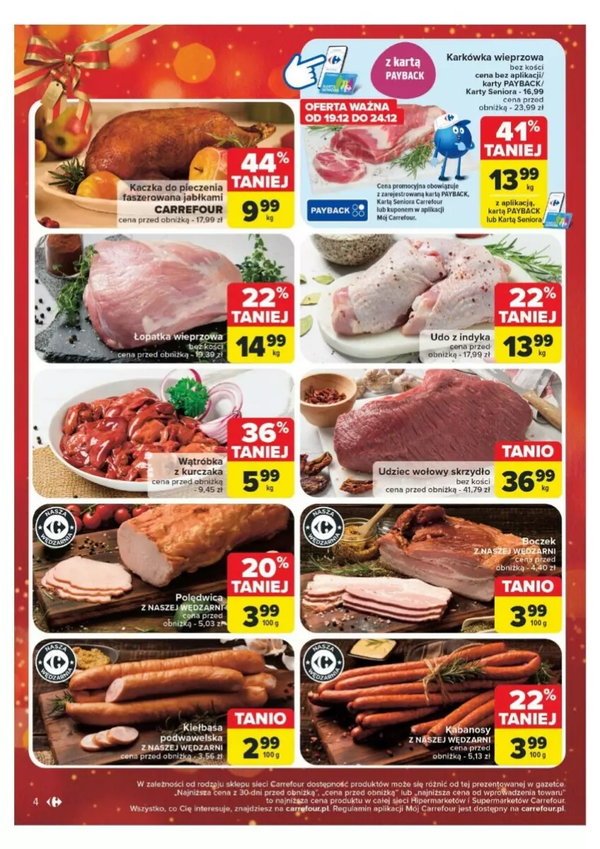 Gazetka promocyjna Carrefour - ważna 16.12 do 24.12.2024 - strona 34 - produkty: Fa, Jabłka, Kaczka, Karkówka wieprzowa, Kiełbasa, Kiełbasa podwawelska, Kurczak, Piec, Polędwica, Udziec wołowy, Wawel