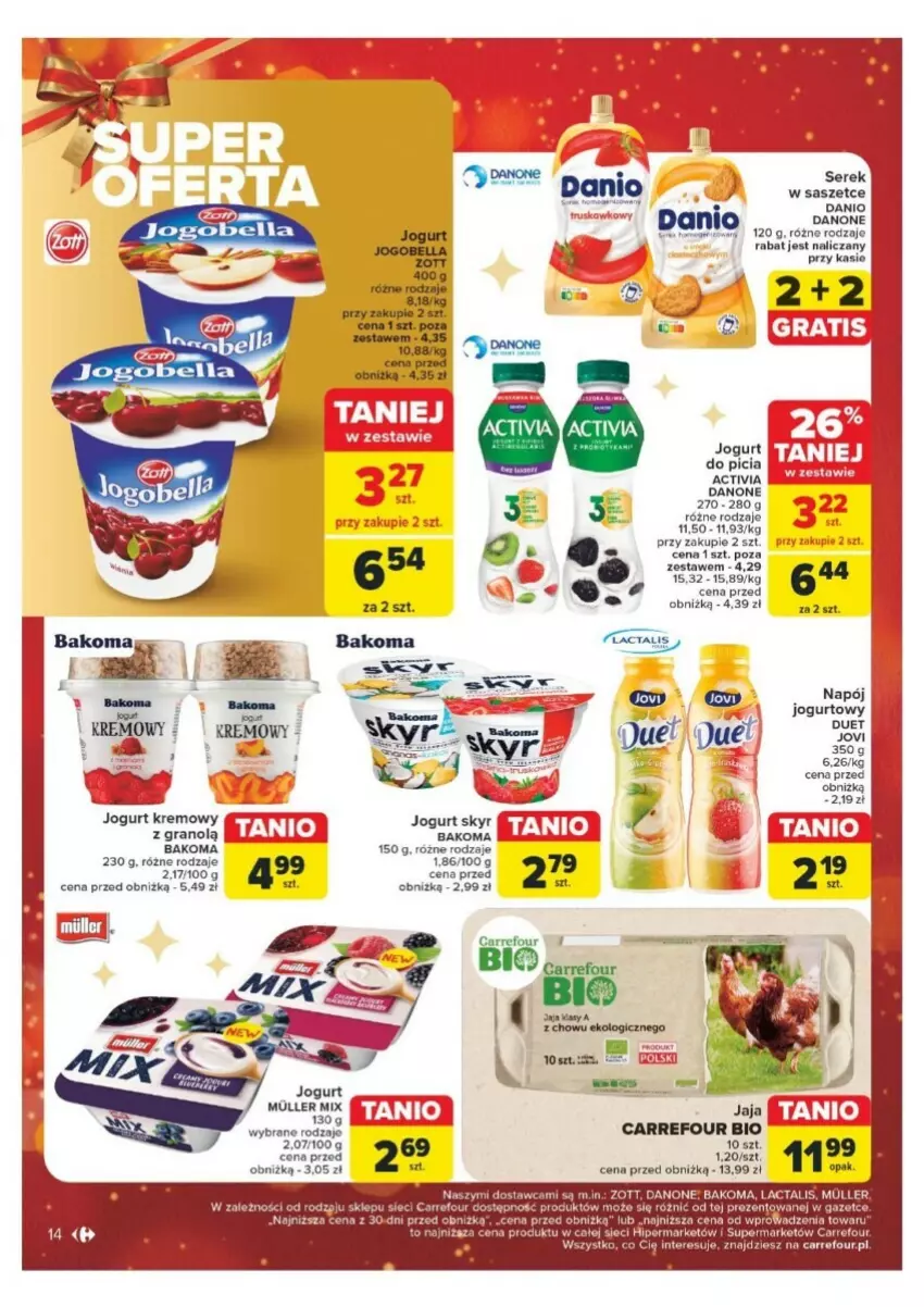 Gazetka promocyjna Carrefour - ważna 16.12 do 24.12.2024 - strona 6 - produkty: Activia, Bakoma, Danio, Danone, Gra, Jogurt, Ser, Serek, STP, Zott