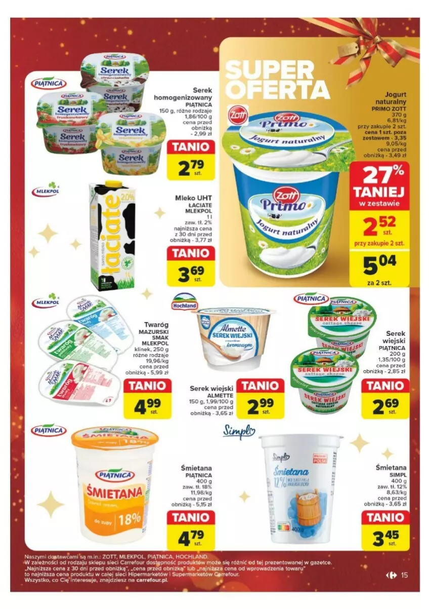 Gazetka promocyjna Carrefour - ważna 16.12 do 24.12.2024 - strona 7 - produkty: Almette, Hochland, Piątnica, Ser, Serek, Serek homogenizowany, Serek wiejski, Twaróg, Zott