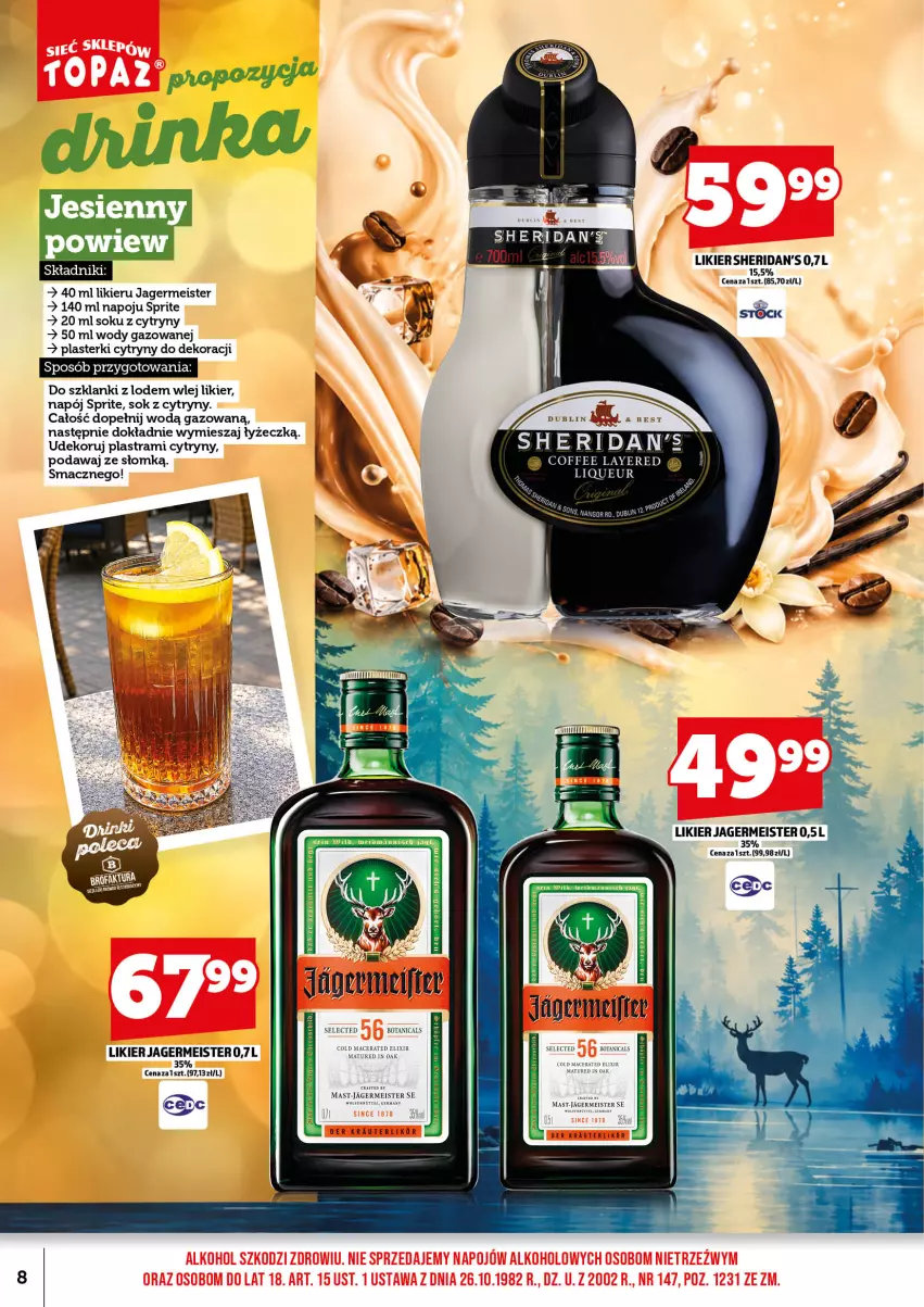 Gazetka promocyjna Topaz - Gazetka - ważna 01.10 do 15.10.2026 - strona 10 - produkty: Acer, Cytryny, Jagermeister, Lanki, Likier, Napój, Plasterki, Sok, Sprite, Stock