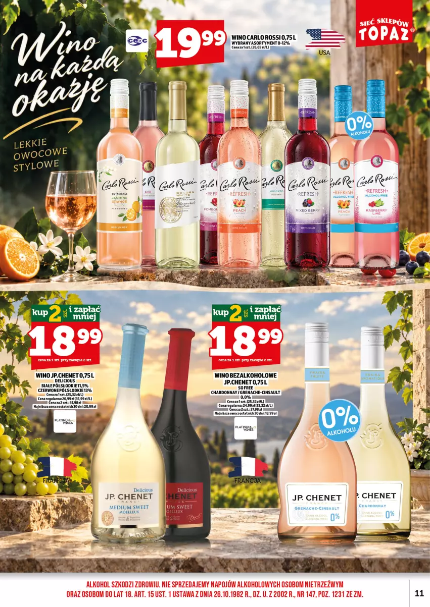 Gazetka promocyjna Topaz - Gazetka - ważna 01.10 do 15.10.2026 - strona 13 - produkty: Carlo Rossi, Chardonnay, Wino, Wino bezalkoholowe