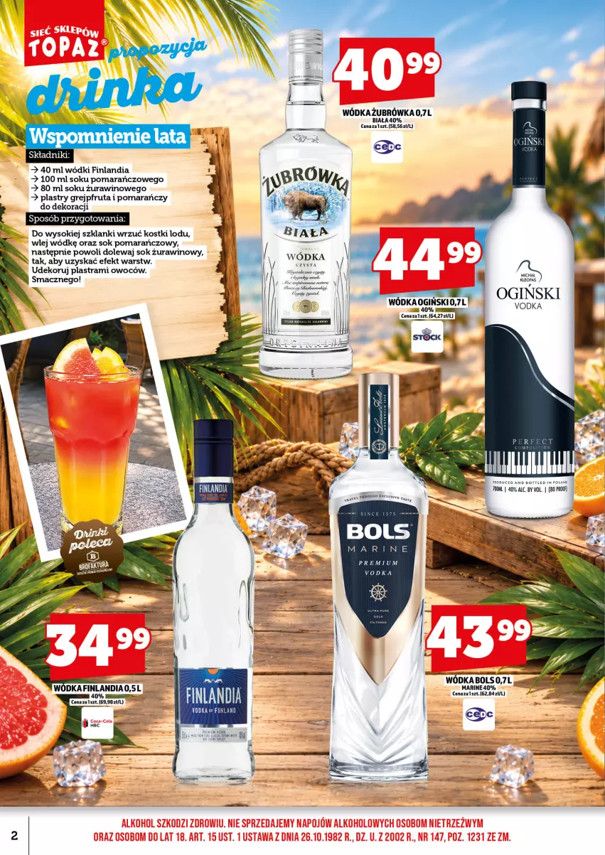 Gazetka promocyjna Topaz - Gazetka - ważna 01.10 do 15.10.2026 - strona 4 - produkty: Bols, Fa, Finlandia, Grejpfrut, Lanki, Ogiński, Sok, Sok pomarańczowy, Wino, Wódka