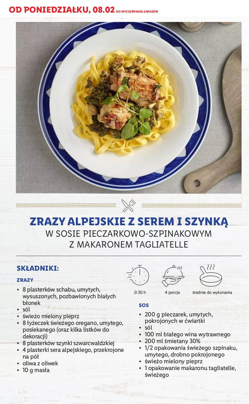 Gazetka promocyjna Lidl - TYDZIEŃ KUCHNI ALPEJSKIEJ - ważna 08.02 do 13.02.2021 - strona 4 - produkty: Makaron, Oliwa z oliwek, Piec, Pieprz, Plasterki, Por, Ser, Sól, Sos, Szpinak, Tagliatelle