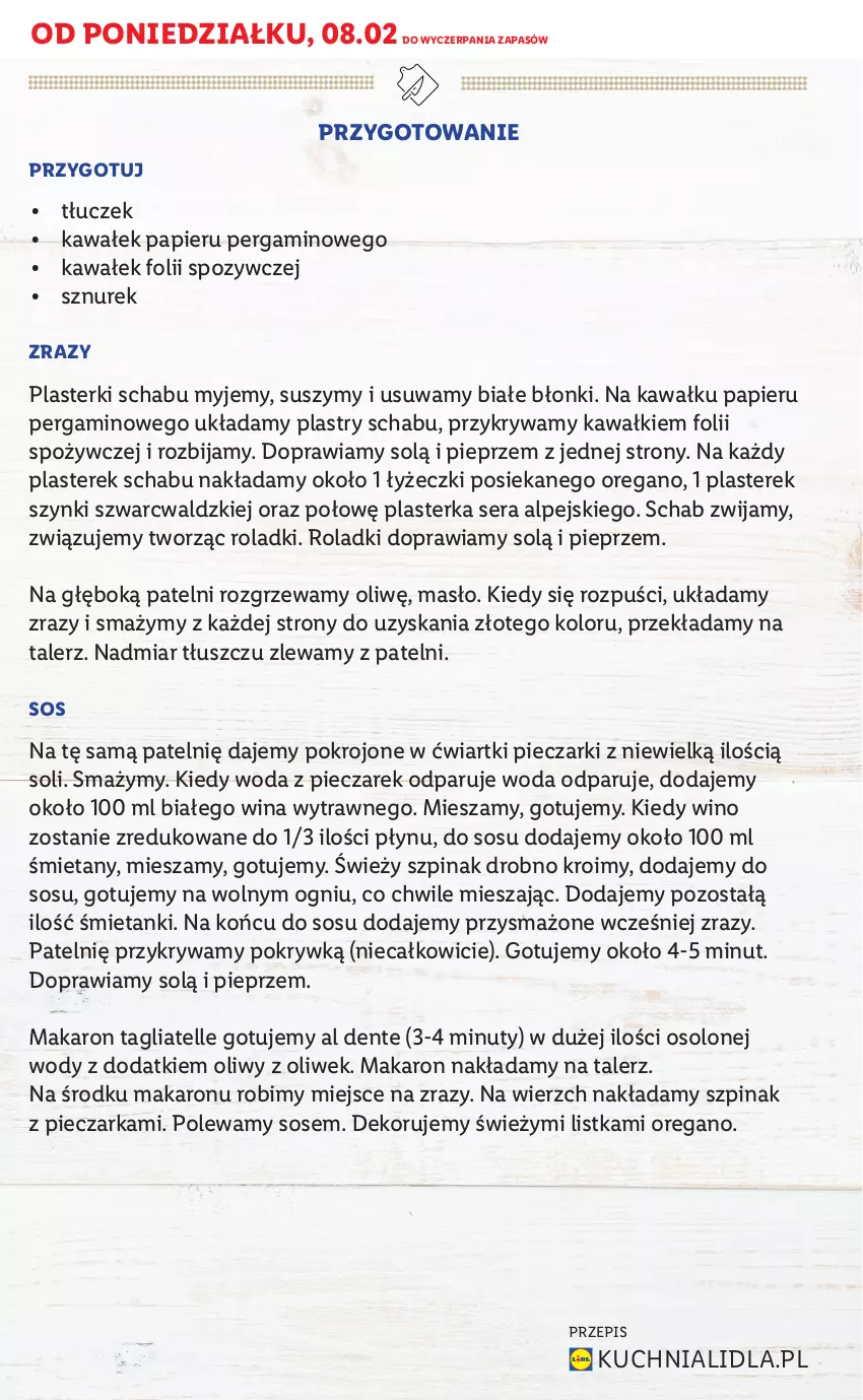 Gazetka promocyjna Lidl - TYDZIEŃ KUCHNI ALPEJSKIEJ - ważna 08.02 do 13.02.2021 - strona 5 - produkty: Kawa, Kuchnia, Makaron, Masło, Nuty, Papier, Piec, Pieczarka, Pieprz, Plasterki, Ser, Sos, Sznurek, Szpinak, Tagliatelle, Talerz, Tłuczek, Wałek, Wino, Woda, Zlew