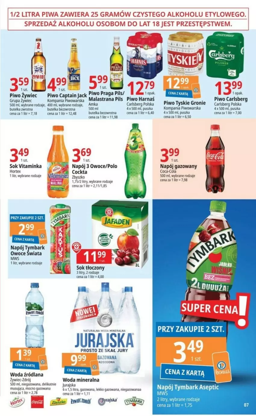 Gazetka promocyjna E Leclerc - ważna 15.01 do 20.01.2024 - strona 10 - produkty: Captain Jack, Carlsberg, Coca-Cola, Gra, Harnaś, Hortex, Inka, LANA, Mus, Napój, Napój gazowany, Owoce, Piwa, Piwo, Sok, Tymbark, Tyskie, Woda, Woda mineralna