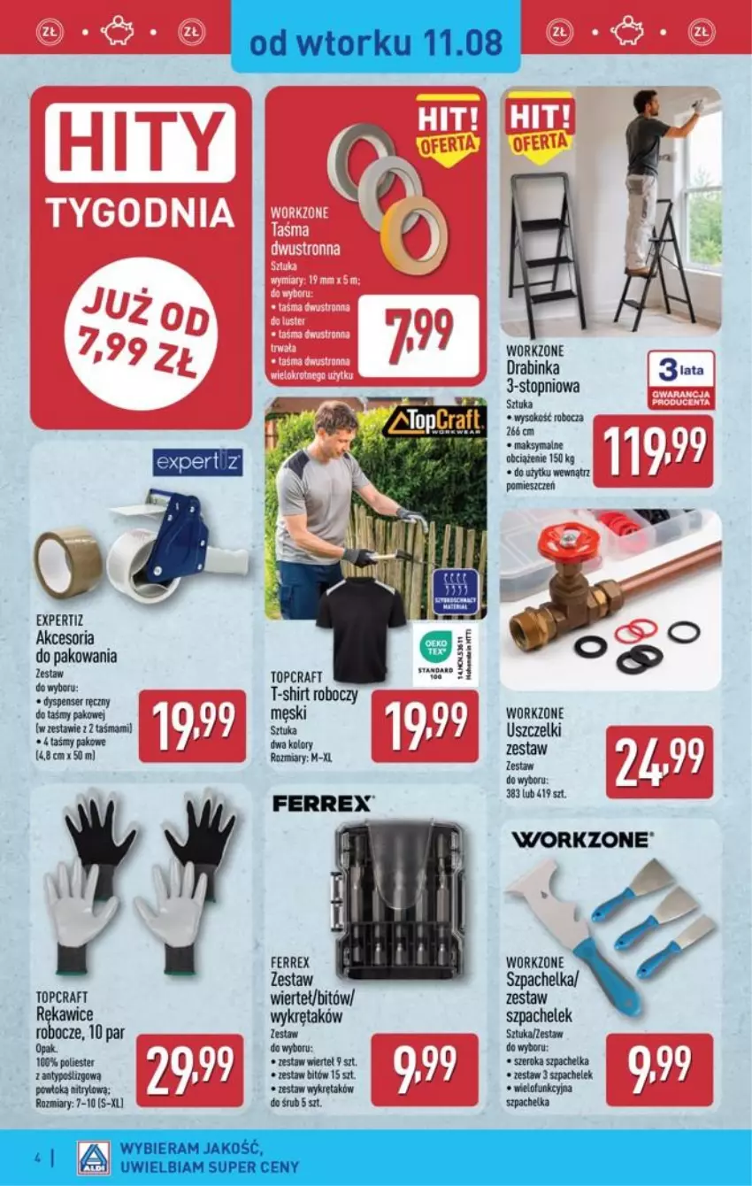 Gazetka promocyjna Aldi - Przygotuj się na kolejny tydzień - ważna 11.08 do 13.08.2026 - strona 4 - produkty: Akcesoria do pakowania, Fa, Inka, Rękawice, Rękawice robocze, Ser, T-shirt, Top, Zestaw wierteł