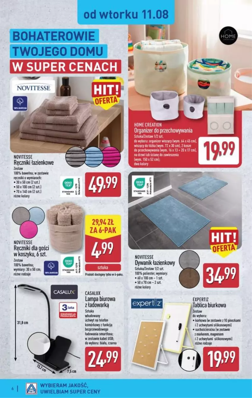 Gazetka promocyjna Aldi - Przygotuj się na kolejny tydzień - ważna 11.08 do 13.08.2026 - strona 6 - produkty: Biurko, Biuro, Dywan, Dywanik, Dywanik łazienkowy, Kosz, Lampa, Marker, Ręcznik, Smartfon, Tarka
