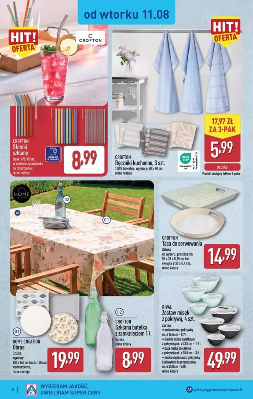 Gazetka promocyjna Aldi - Przygotuj się na kolejny tydzień - ważna 11.08 do 13.08.2026 - strona 8 - produkty: Miska, Obrus, Por, Ręcznik, Sałat, Ser, Taca