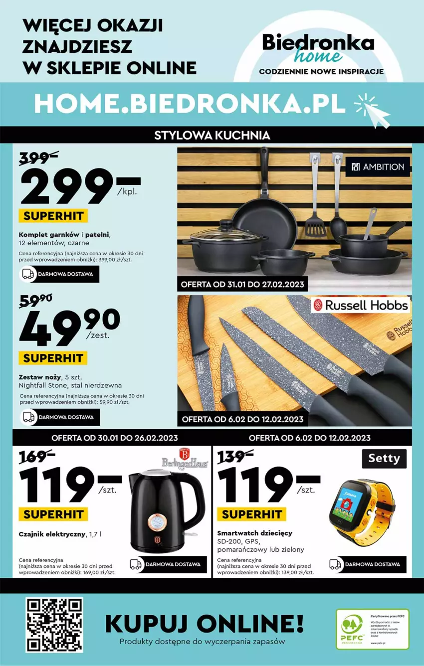 Gazetka promocyjna Biedronka - Okazje tygodnia - ważna 06.02 do 22.02.2023 - strona 32 - produkty: Ambition, Czajnik, Czajnik elektryczny, Dzieci, Fa, Kuchnia, Noż, Smartwatch