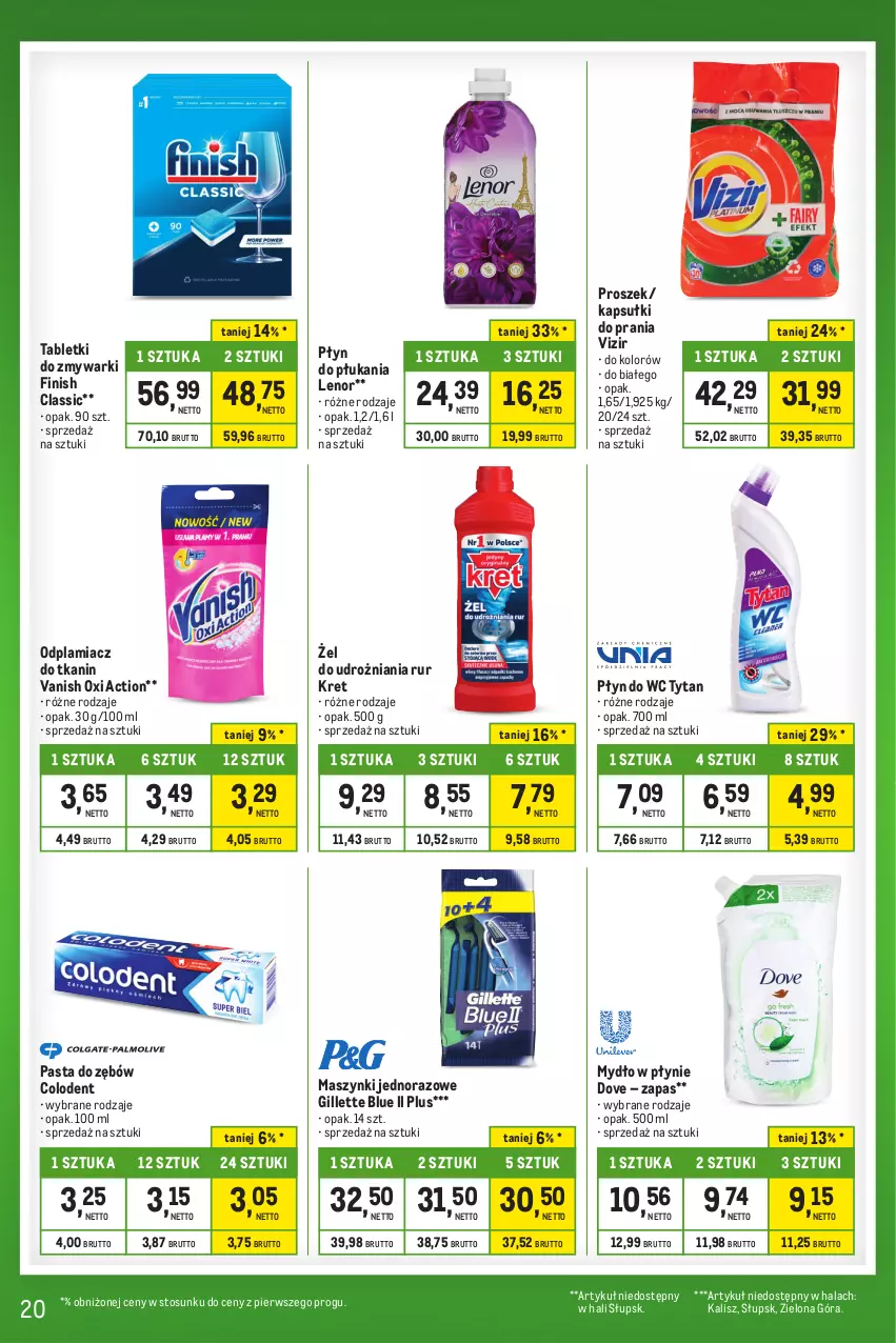 Gazetka promocyjna Makro - Kupujesz więcej płacisz mniej - ważna 27.12.2023 do 22.01.2024 - strona 20 - produkty: Dove, Finish, Gillette, Kapsułki do prania, Kret, Lenor, Mydło, Mydło w płynie, Odplamiacz, Pasta do zębów, Płyn do płukania, Płyn do wc, Tablet, Tabletki do zmywarki, Tytan, Vanish, Vizir, Zmywarki