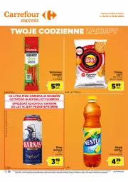 Gazetka promocyjna Carrefour - Gazetka Express - Gazetka - ważna od 16.01 do 16.01.2023 - strona 2 - produkty: Piwo, Sos, Chipsy, Pizza, Kabanos, Harnaś, Napój, Olewnik, Nestea