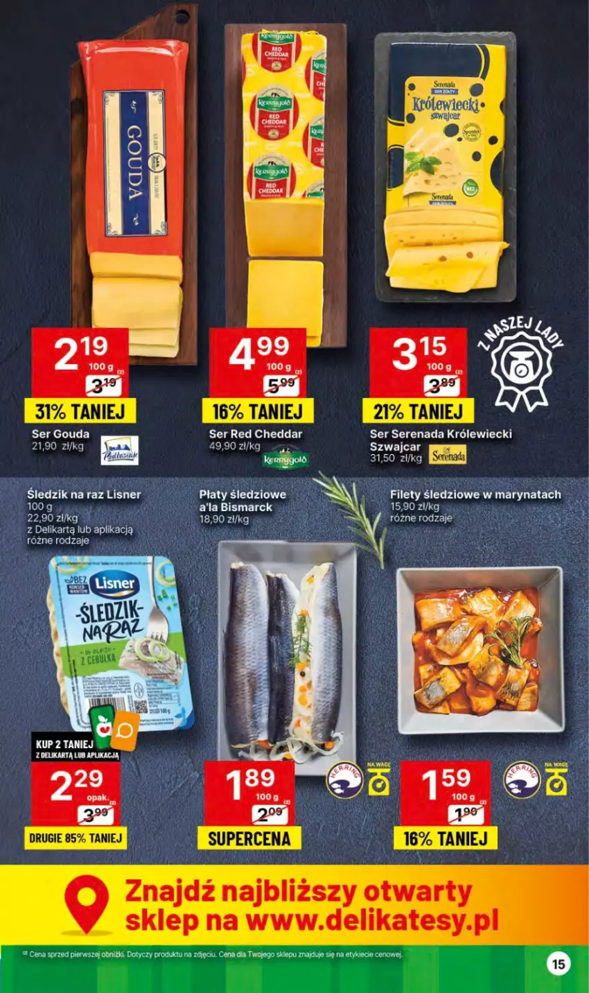 Gazetka promocyjna Delikatesy Centrum - Dyskontowe ceny w Delikatesach Centrum - ważna 04.01 do 10.01.2024 - strona 15 - produkty: Cheddar, Gouda, Ser