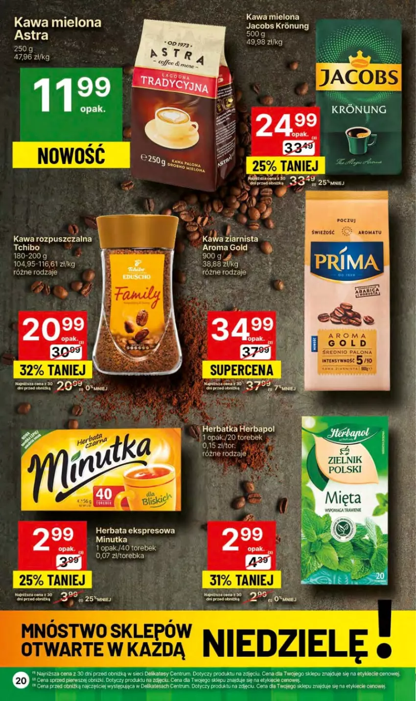 Gazetka promocyjna Delikatesy Centrum - Dyskontowe ceny w Delikatesach Centrum - ważna 04.01 do 10.01.2024 - strona 20 - produkty: Herbapol, Herbata, Jacobs, Kawa, Kawa mielona, Kawa rozpuszczalna, Kawa ziarnista, Rum, Znicz