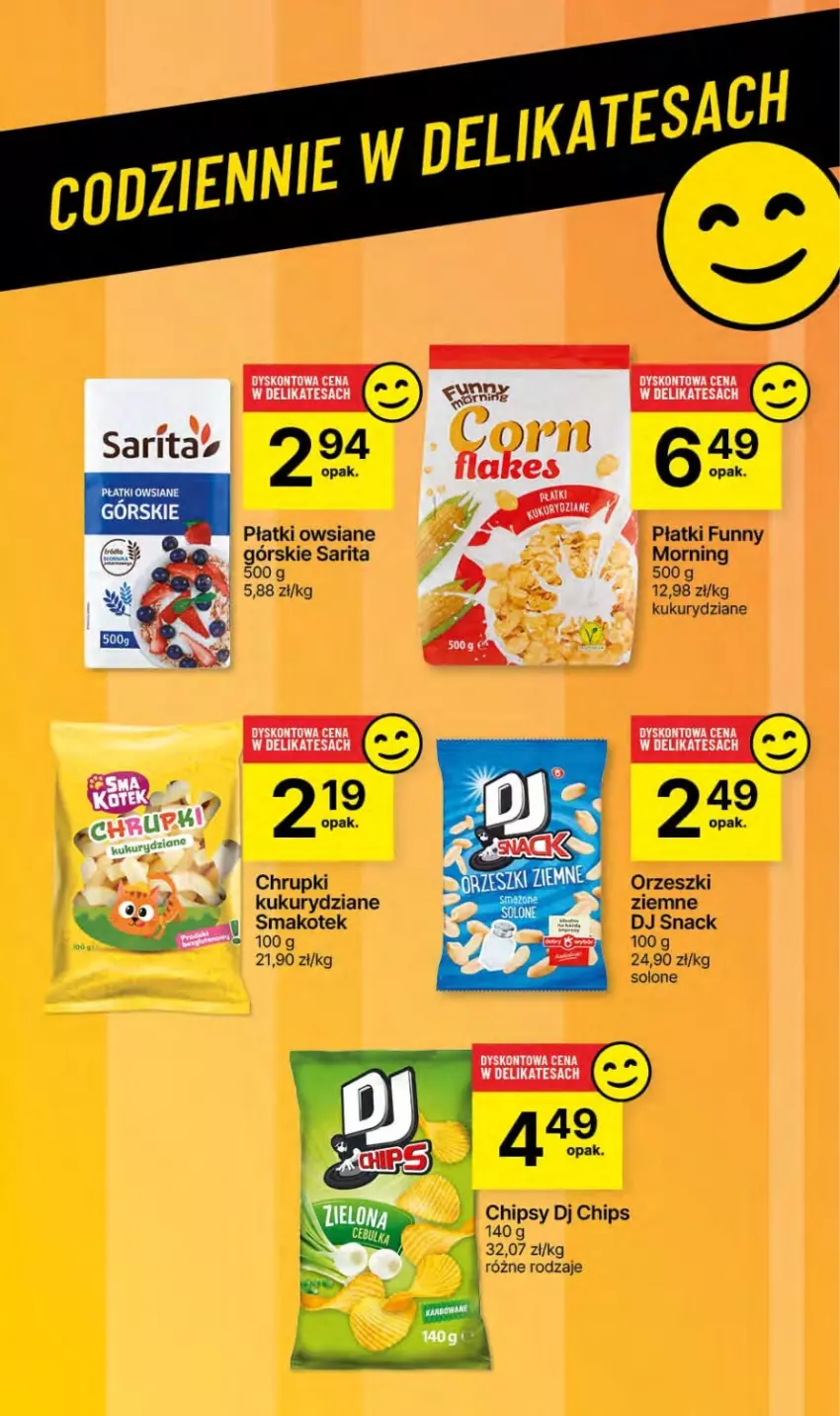 Gazetka promocyjna Delikatesy Centrum - Dyskontowe ceny w Delikatesach Centrum - ważna 04.01 do 10.01.2024 - strona 38 - produkty: Chipsy, Chrupki, Kotek, Orzeszki, Płatki owsiane, Sarita, Smakotek