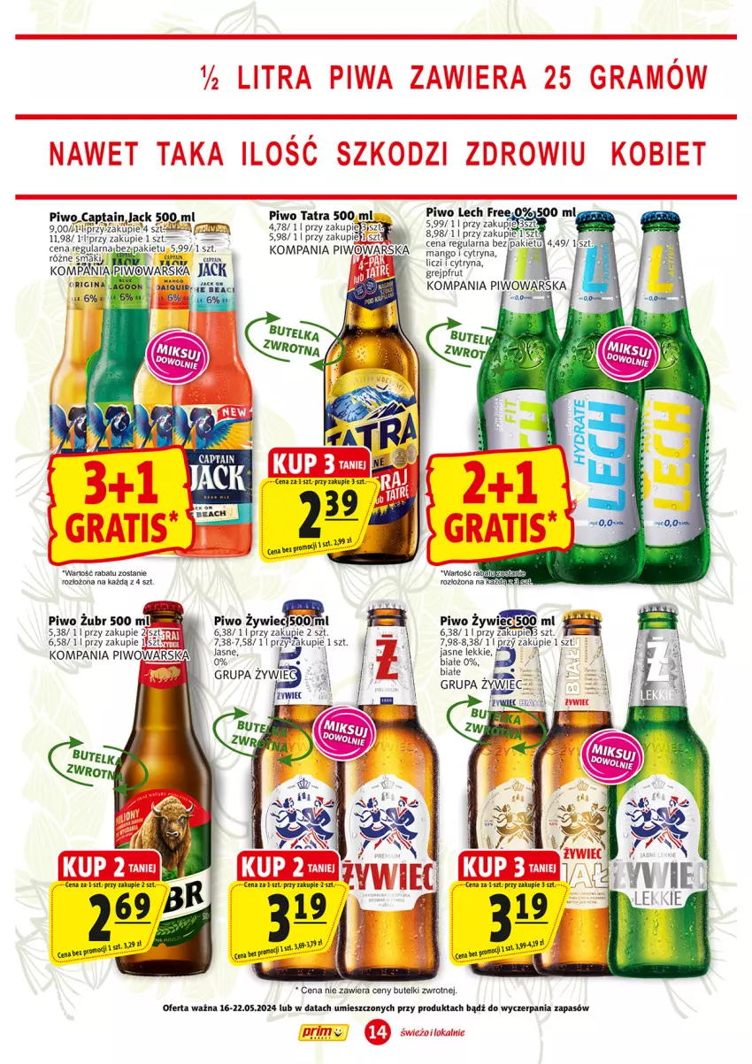 Gazetka promocyjna Prim Market - ważna 16.05 do 22.05.2024 - strona 14 - produkty: Captain Jack, Liczi, Mango, Piwo, Tatra